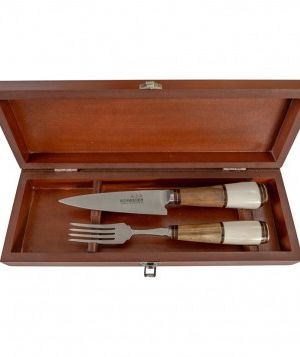SET CUCHILLO TENEDOR CRIOLLO CON CAJA MADERA